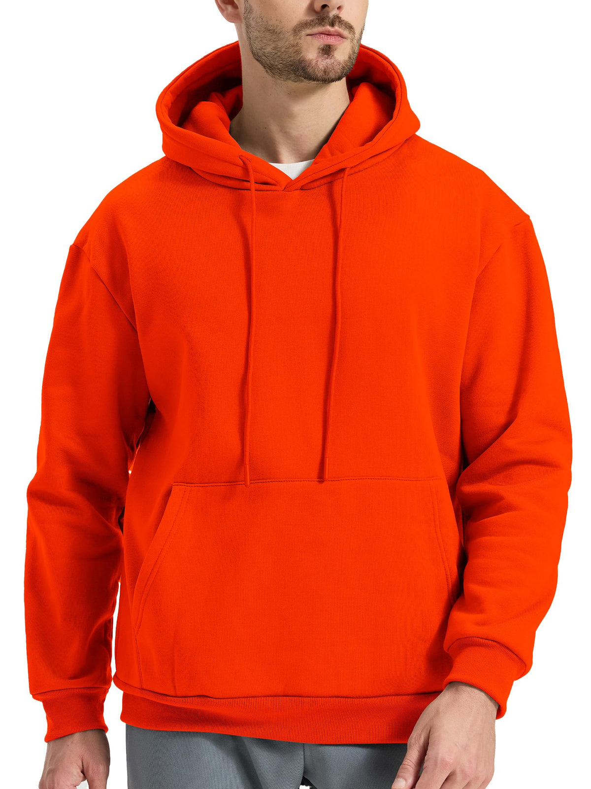 Mens Fleece Lined Hoodie Casual Oversized Pullover Sweatshirts Midweight Fashion Long Sleeve Hooded Sweatshirt