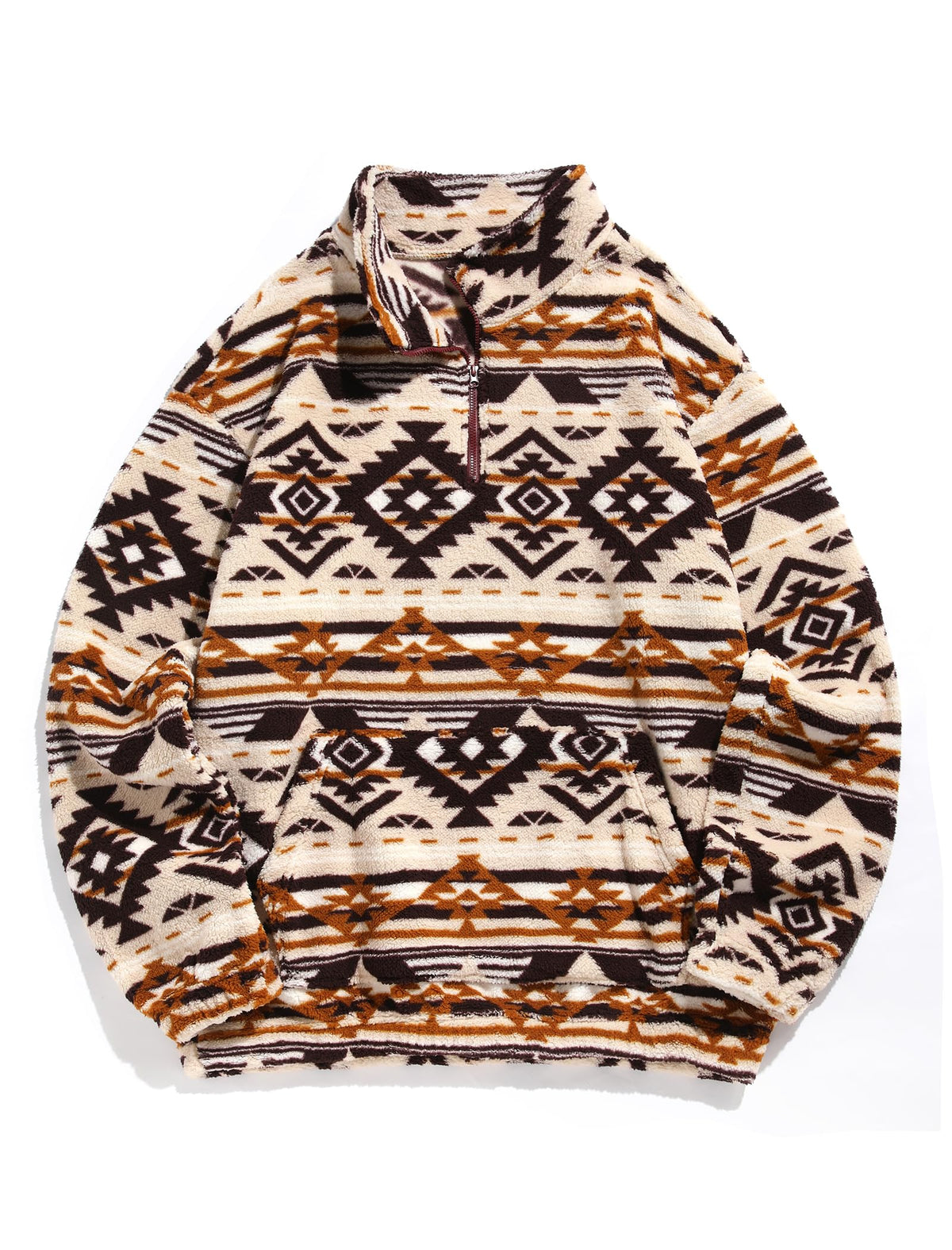 ZAFUL Men 1/4 Zipper Ethnic Aztec Fleece Unisex Winter Sweatshirt Tops 2026