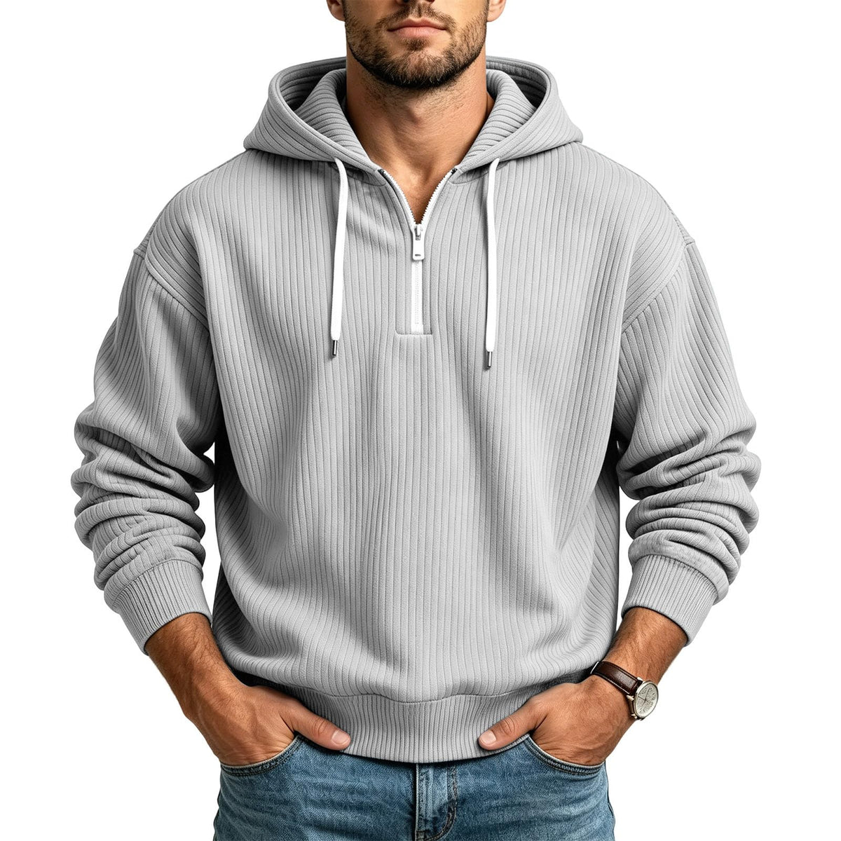 Corduroy Hoodies for Men Quarter Zip Pullover Sweatshirt