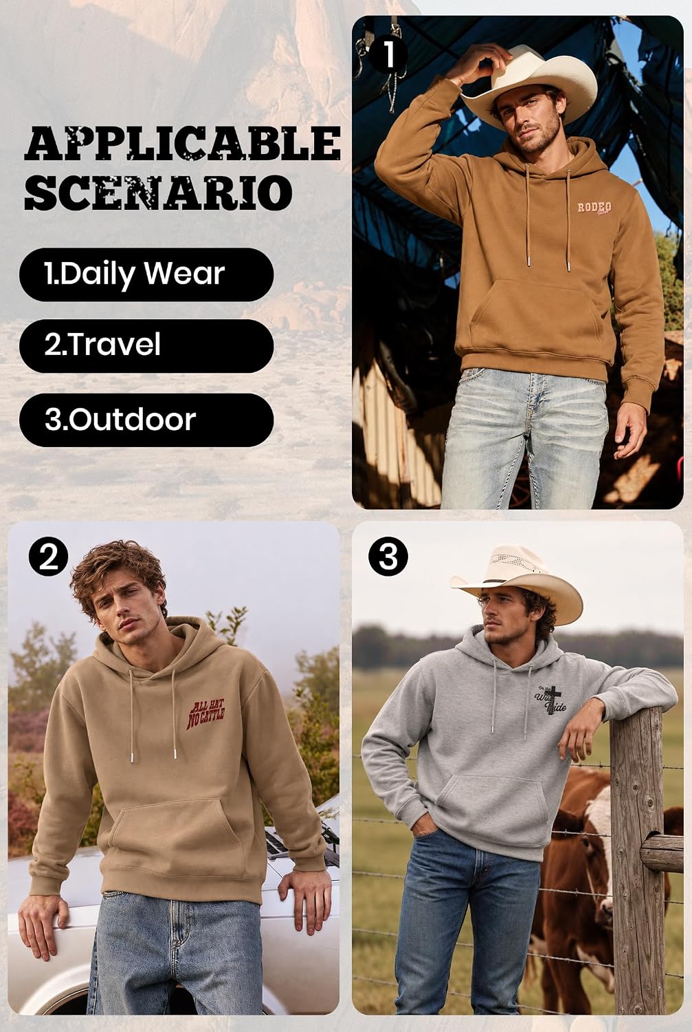 Herberton Mens Western Graphic Hoodie Fleece-Lined Unisex Sweatshirt