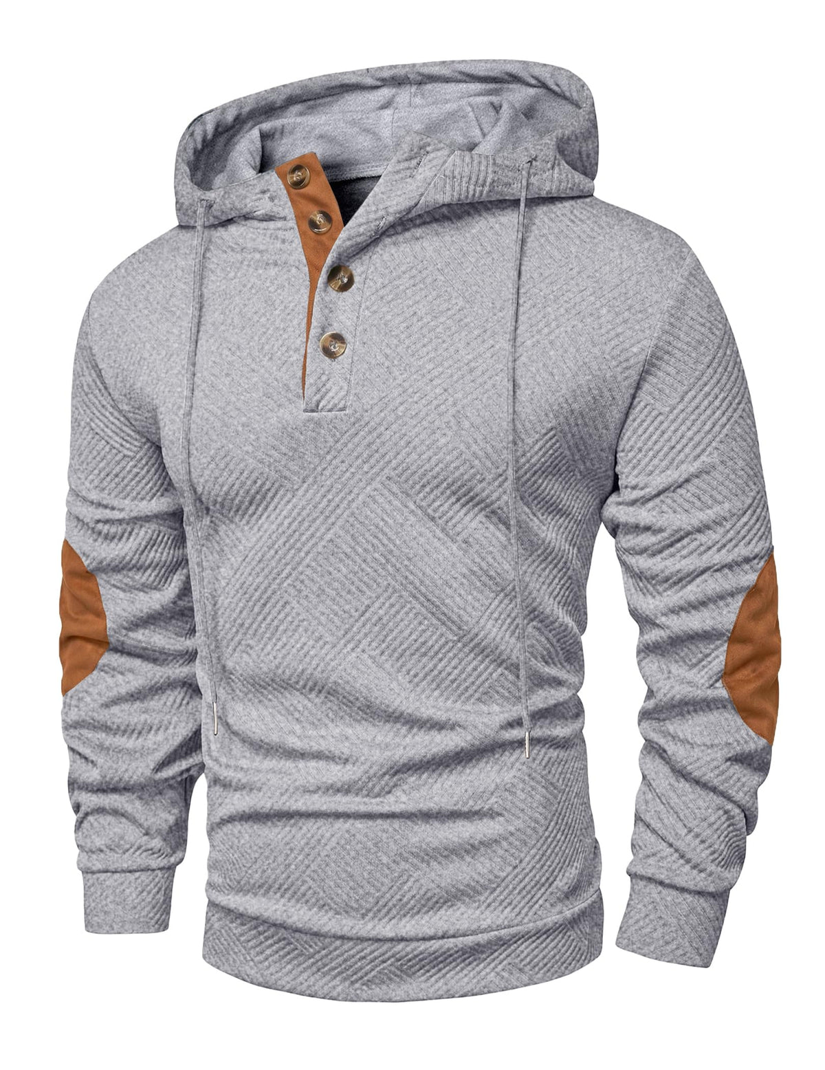 JMIERR Men's Cotton Textured Vintage Quarter-Button Casual Henley Hoodie