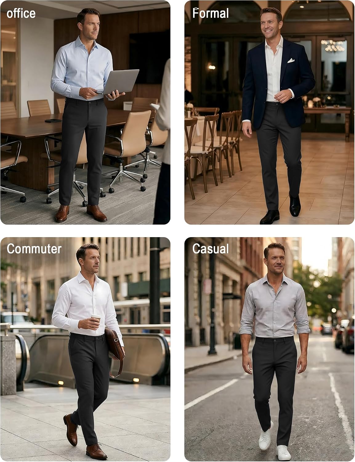 Plaid&Plain Men’s Slim Fit Dress Pants Stretch Dress Pants