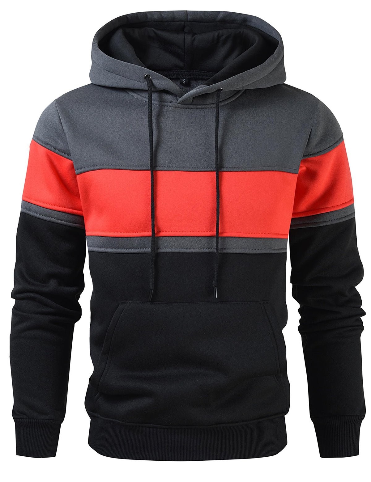 Mens Classic Color Block Hoodie Pullover Casual Fleece Sweatshirt