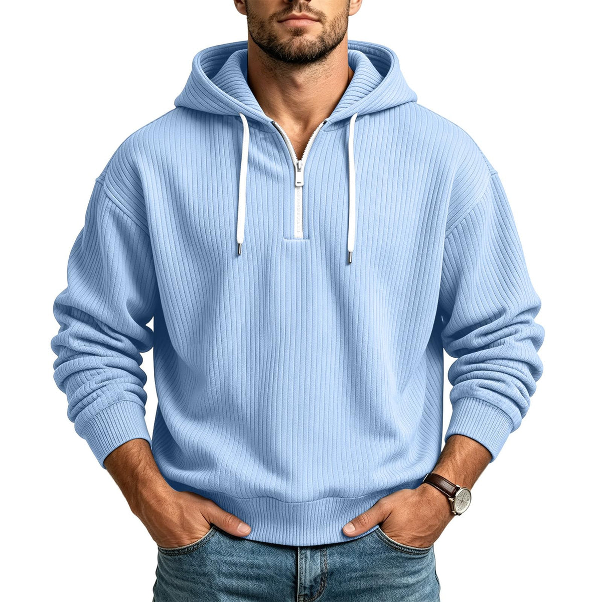 Corduroy Hoodies for Men Quarter Zip Pullover Sweatshirt