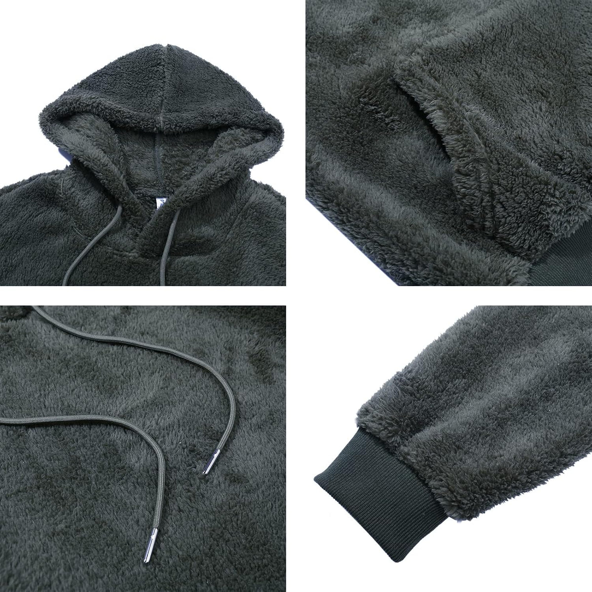 PEGENO Mens Fuzzy Sherpa Hoodie Pullover Sweatshirts Loose Cozy Pocket Long Sleeve Winter Hooded Outwear