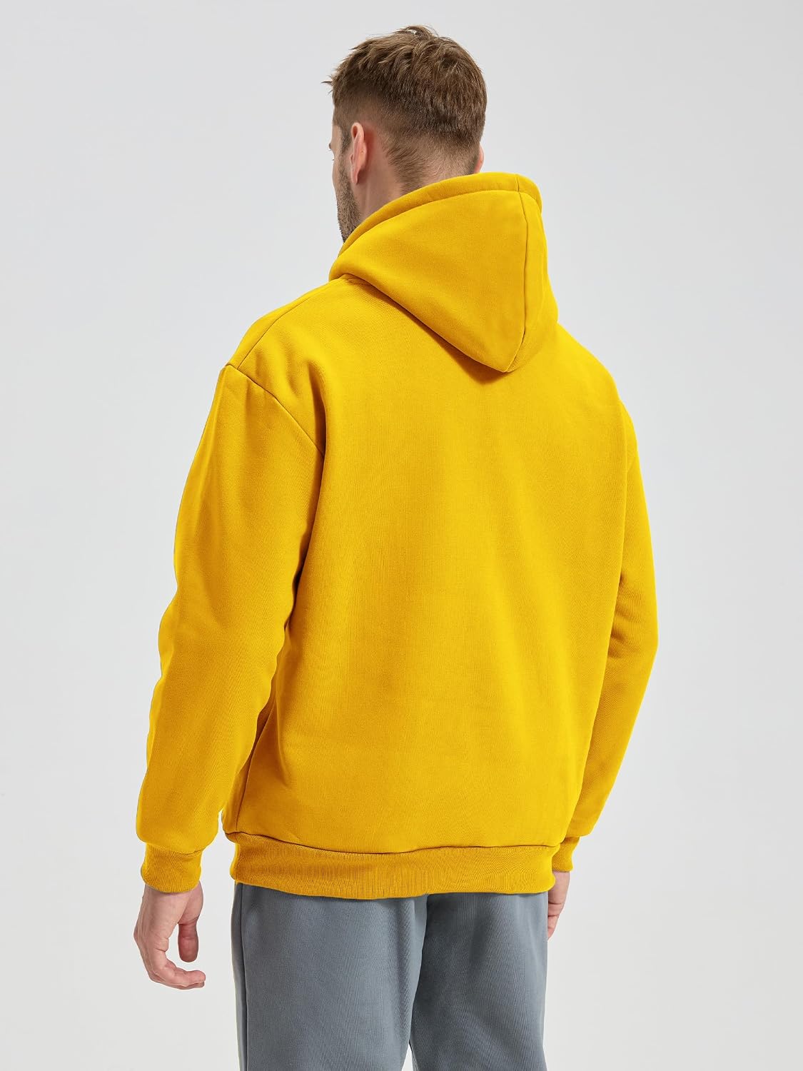 Mens Fleece Lined Hoodie Casual Oversized Pullover Sweatshirts Midweight Fashion Long Sleeve Hooded Sweatshirt