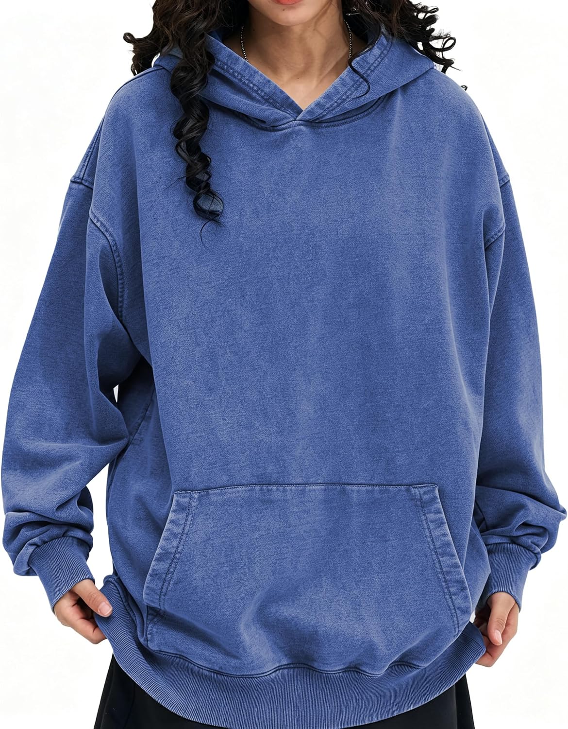 Men Oversized Acid Wash Hoodie Vintage Heavyweight Cotton Top