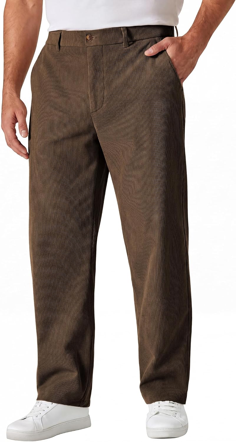 COOFANDY Men's Corduroy Pant Straight Fit Flat Front Casual Dress Slacks