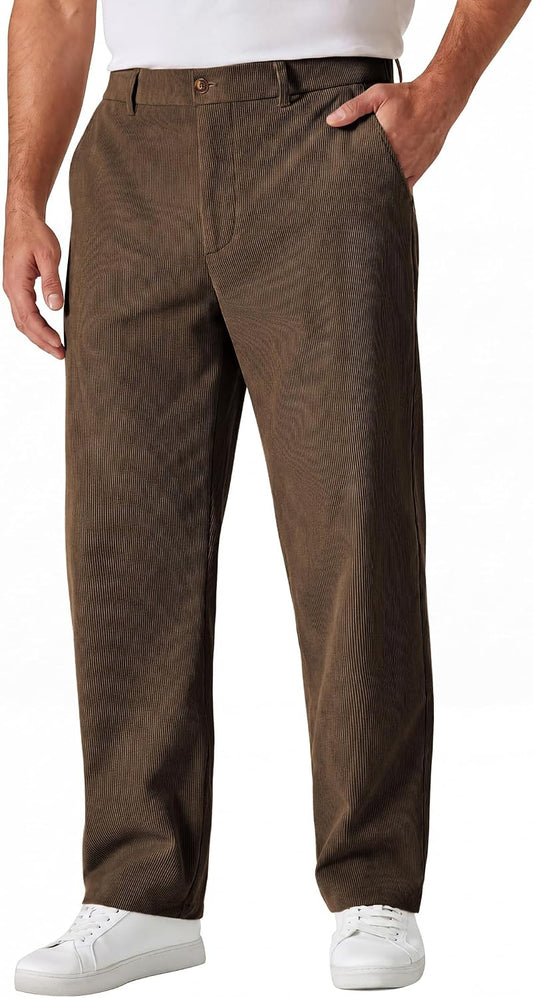 COOFANDY Men's Corduroy Pant Straight Fit Flat Front Casual Dress Slacks