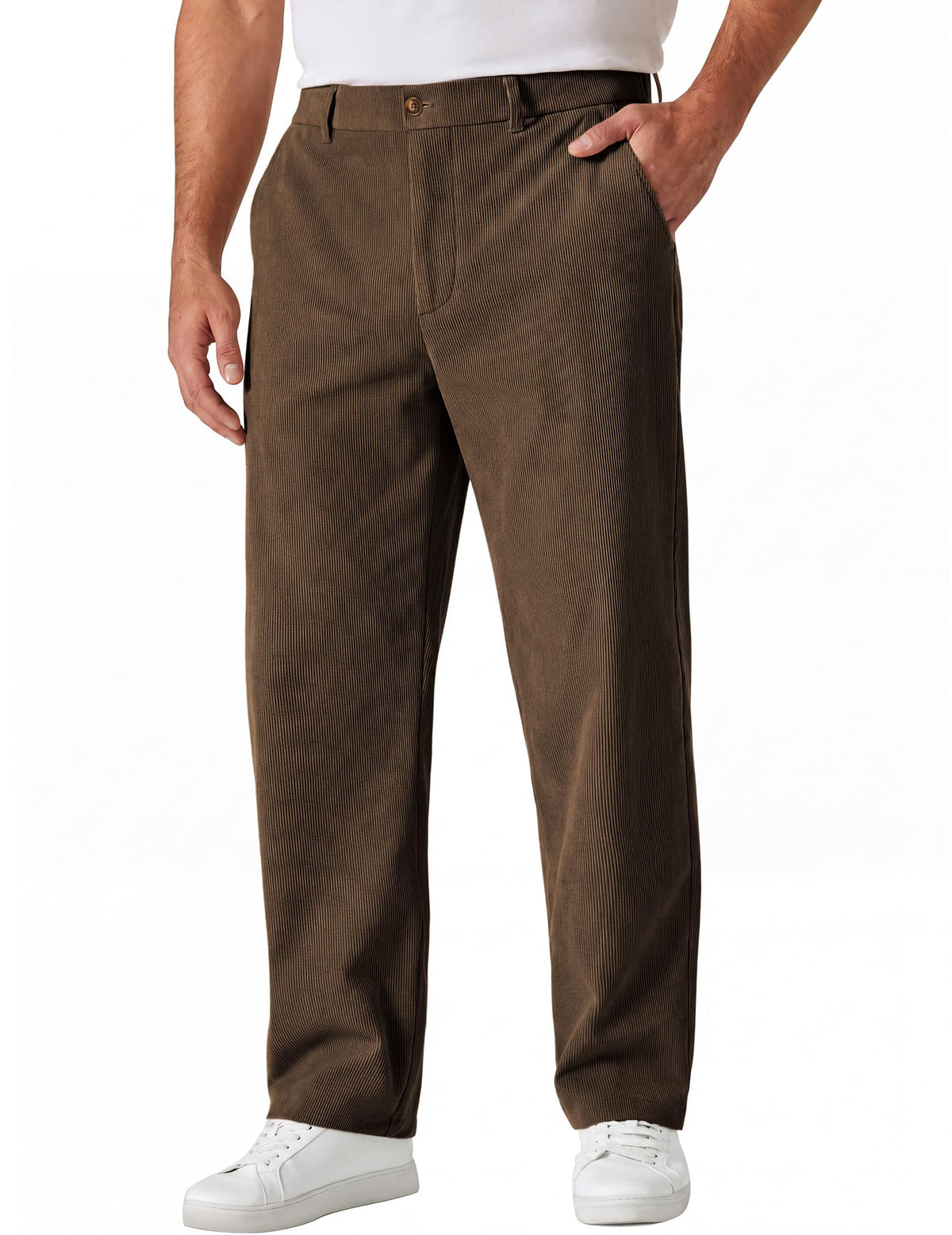 COOFANDY Men's Corduroy Pant Straight Fit Flat Front Casual Dress Slacks