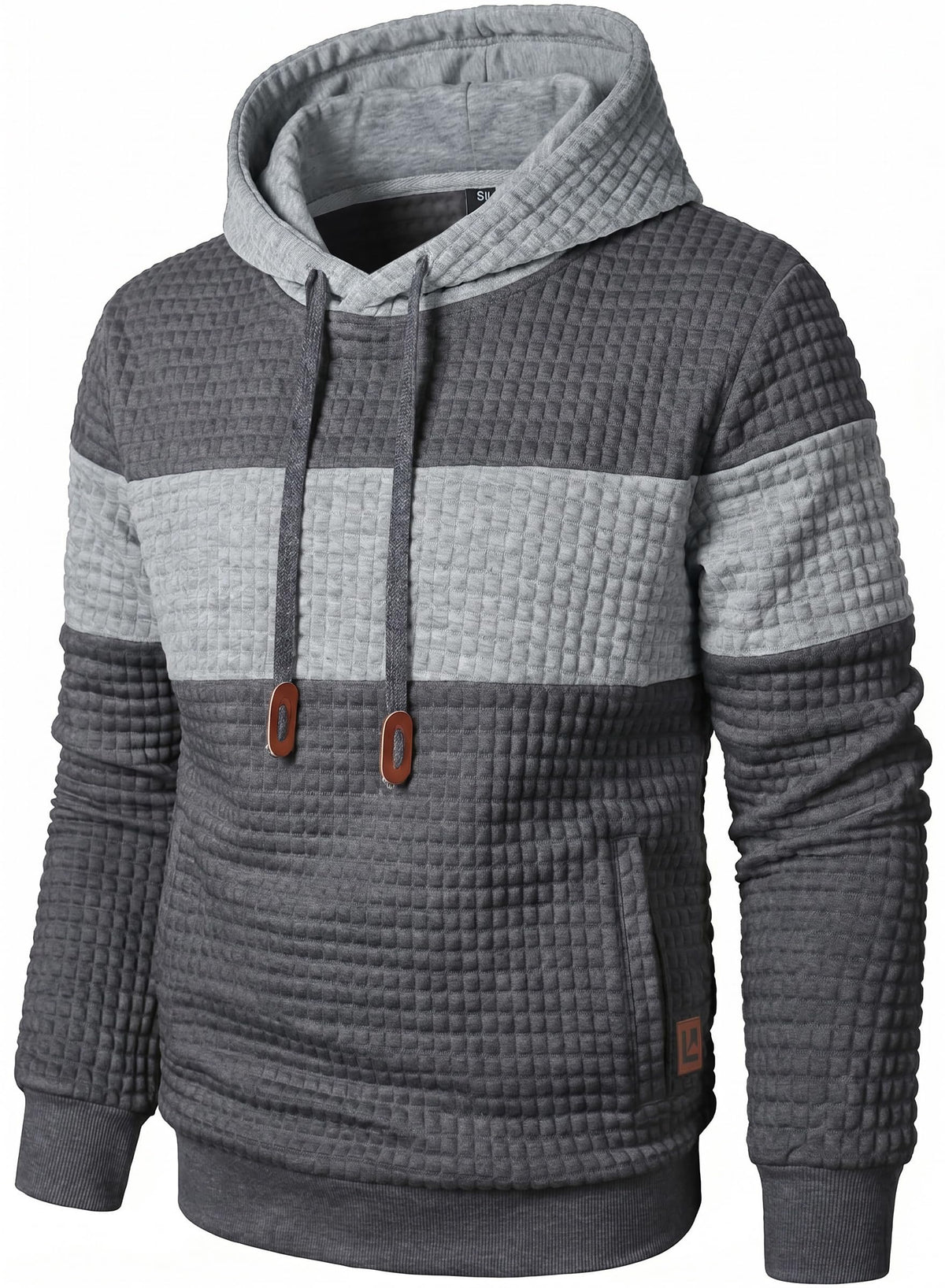 Qichic Men’s Sweatshirts Long Sleeve Pullover Patchwork Plaid Jacquard Hoodie Casual Drawstring Hoody Top