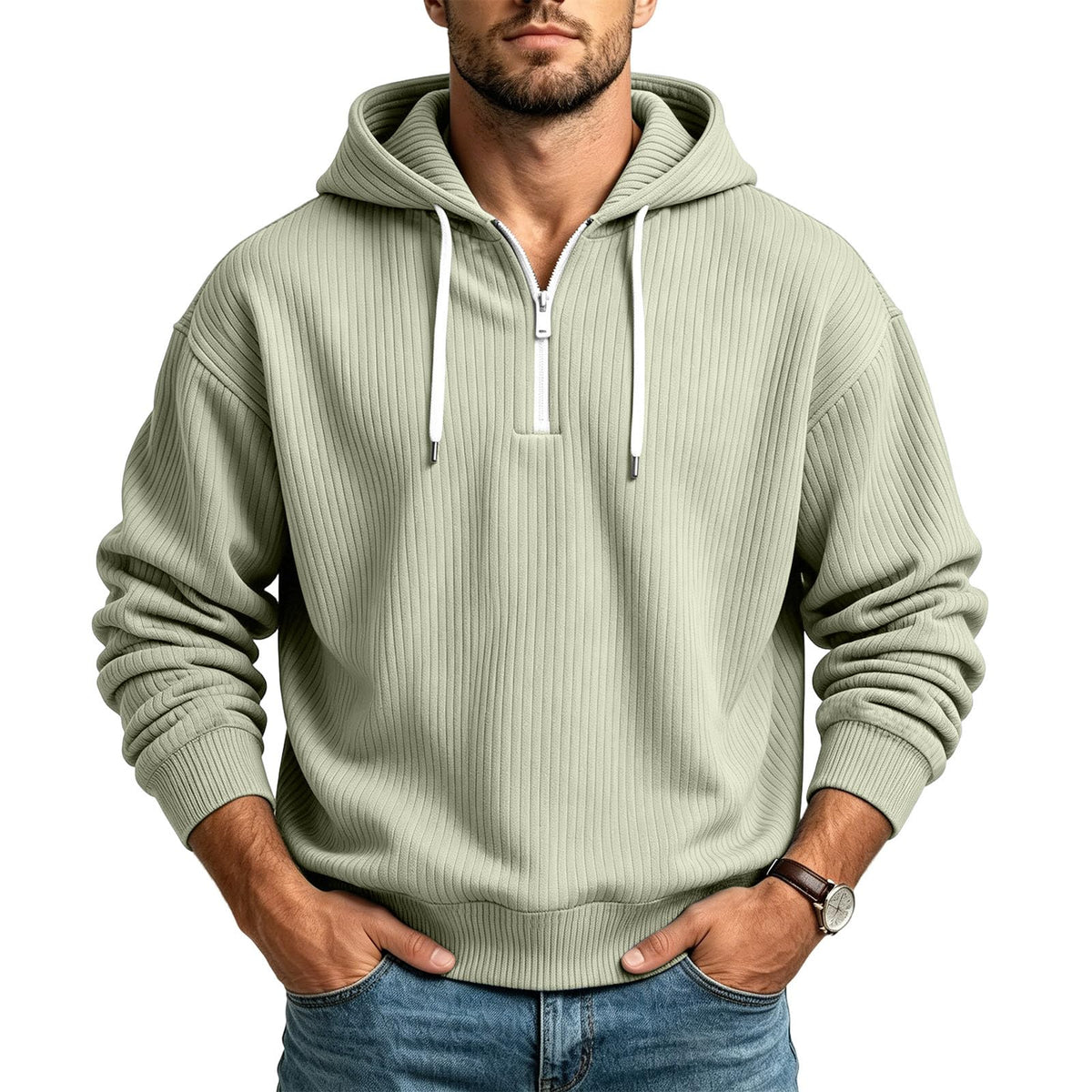 Corduroy Hoodies for Men Quarter Zip Pullover Sweatshirt