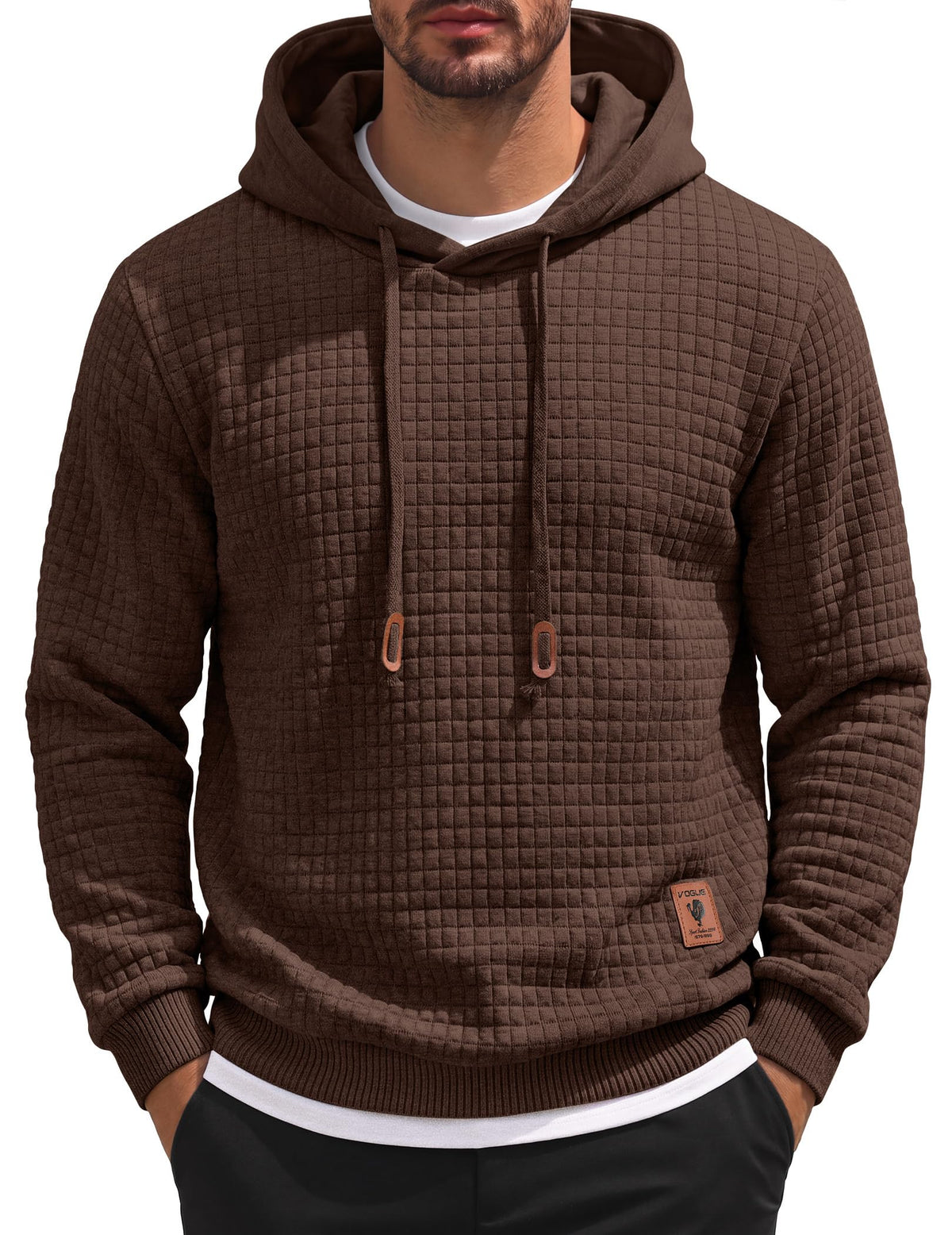 COOFANDY Mens Hooded Sweatshirt Casual Long Sleeve Drawstring Waffle Knit Pullover Hoodies