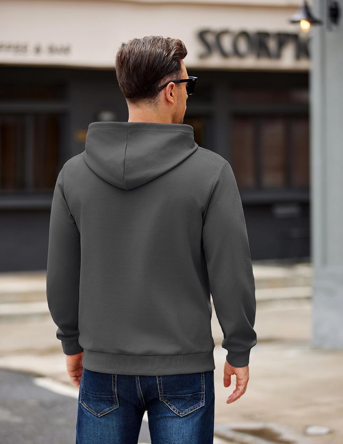 COOFANDY Men's Long Sleeve Hooded Sweatshirt Casual Lightweight Hoodies Pullover Textured Drawstring Hoodie with Kanga Pocket