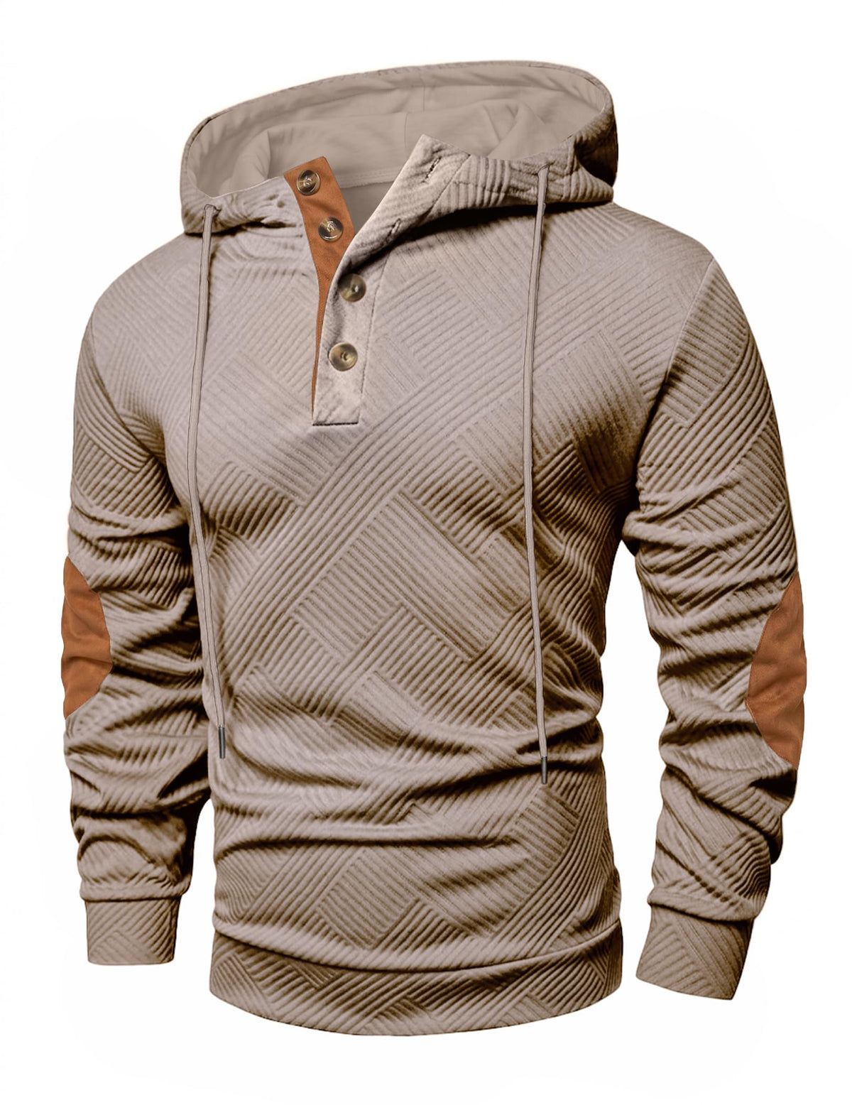 JMIERR Men's Cotton Textured Vintage Quarter-Button Casual Henley Hoodie