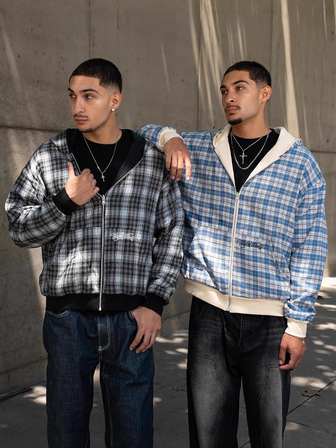 Obenie Men's y2k hoodie, fashionable checkered sportswear, casual jacket