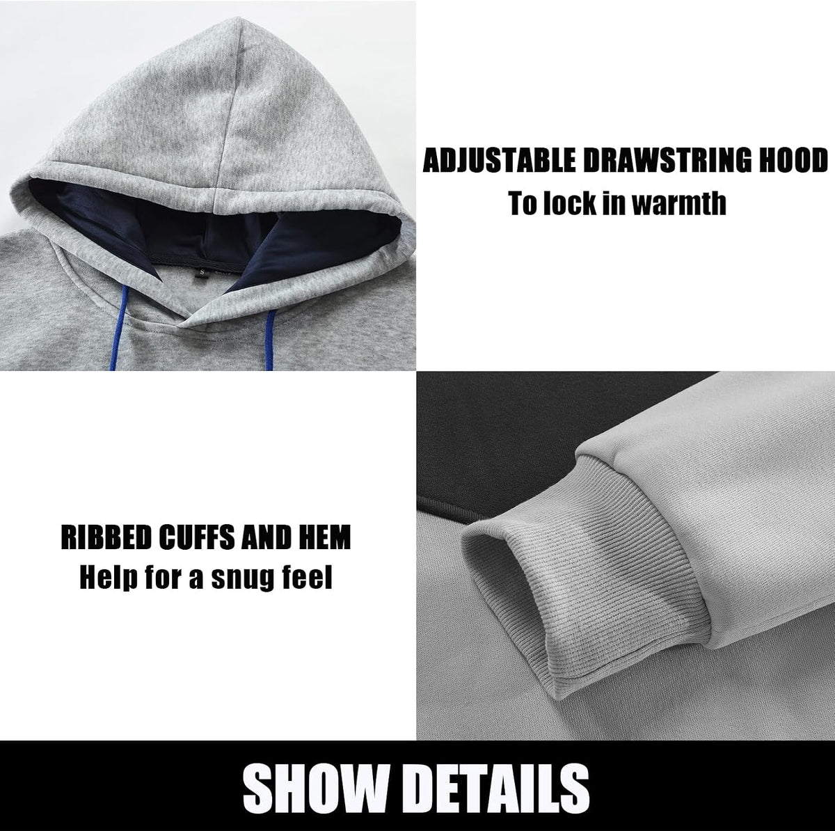 Mens Classic Color Block Hoodie Pullover Casual Fleece Sweatshirt