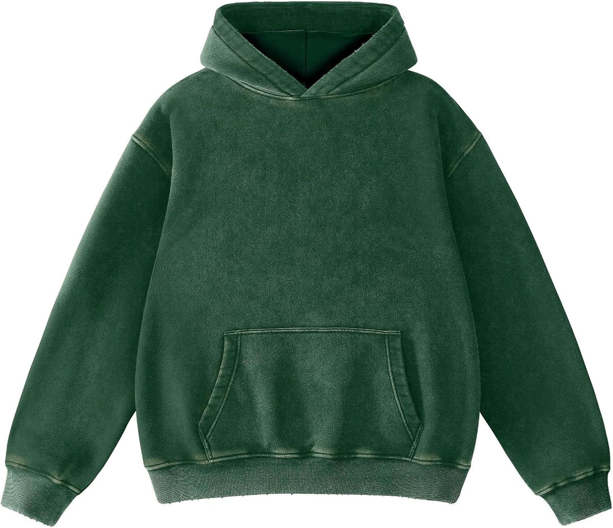FAIABLE Mens Hoodies Oversized Unisex Acid Wash Hoodie Heavyweight Fleece Vintage Cotton Sweatshirt Men Women Streetwear