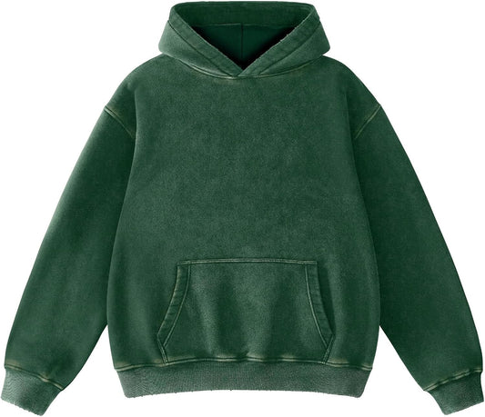 FAIABLE Mens Hoodies Oversized Unisex Acid Wash Hoodie Heavyweight Fleece Vintage Cotton Sweatshirt Men Women Streetwear