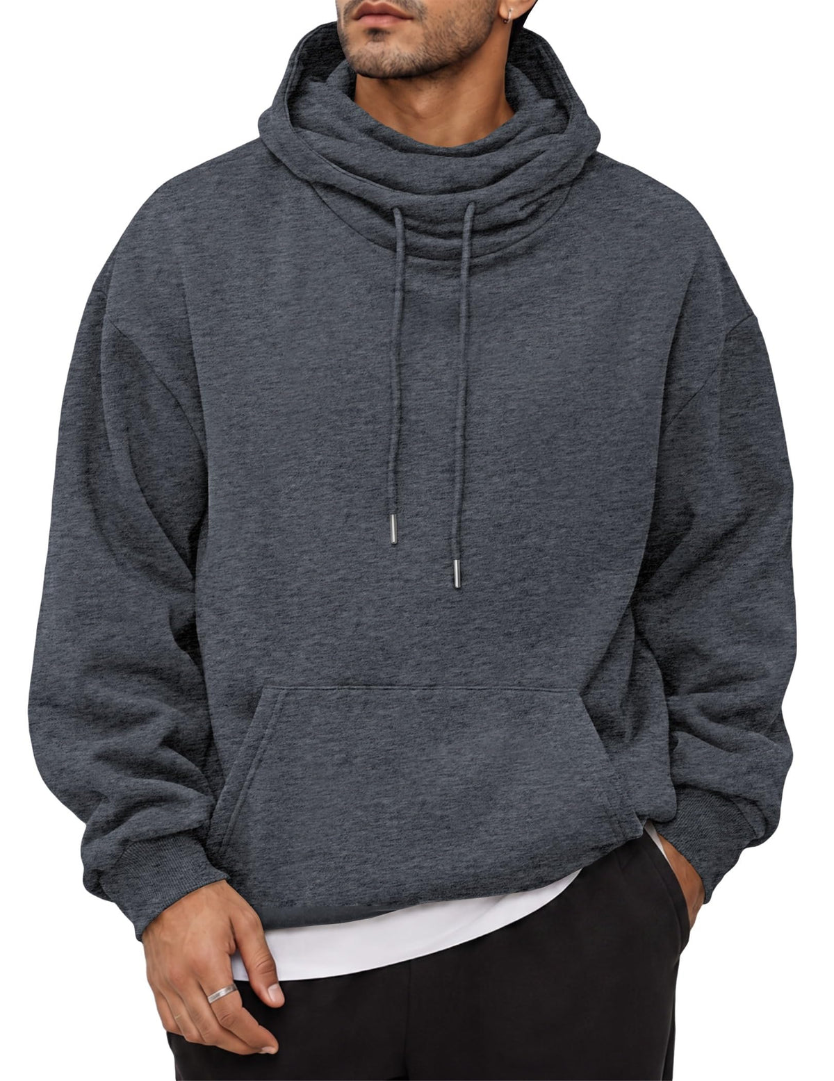 JMIERR Men's Fleece Hoodie Relaxed Fit Pull-Up Neck Pullover