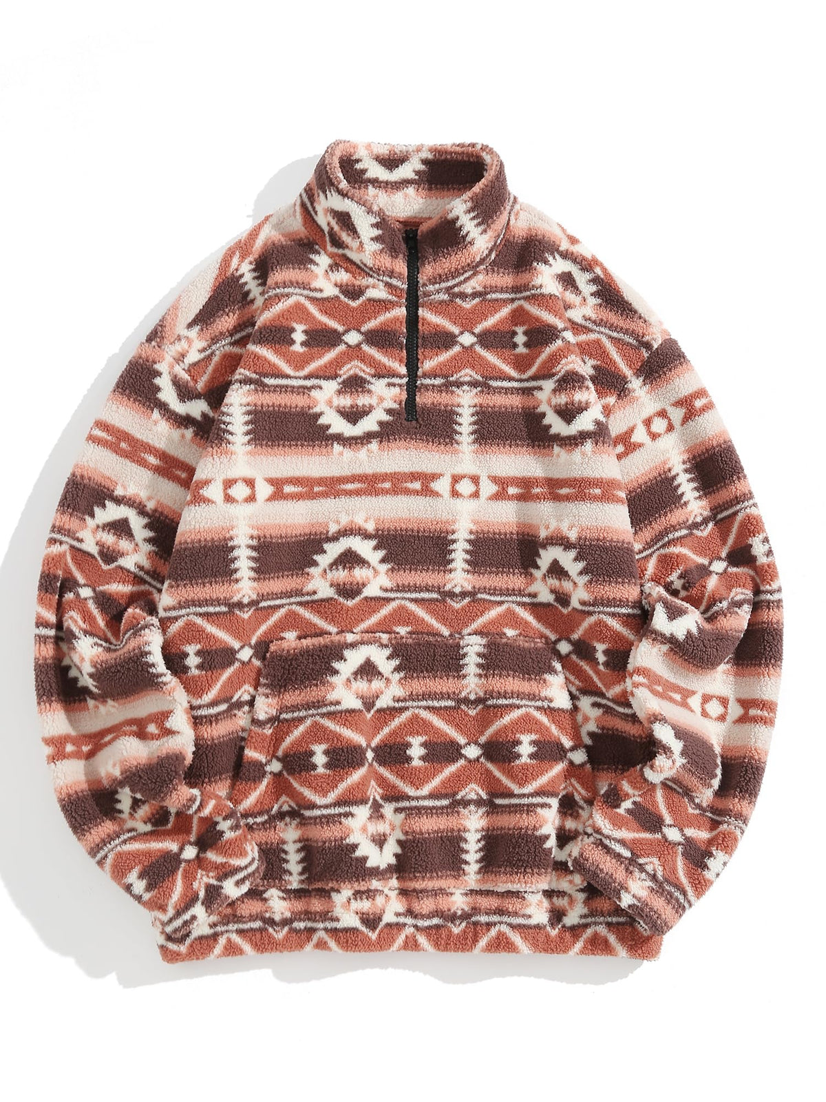 ZAFUL Men 1/4 Zipper Ethnic Aztec Fleece Unisex Winter Sweatshirt Tops 2026