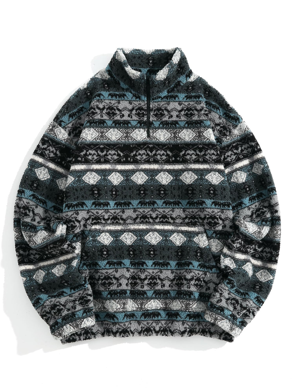 ZAFUL Men 1/4 Zipper Ethnic Aztec Fleece Unisex Winter Sweatshirt Tops 2026