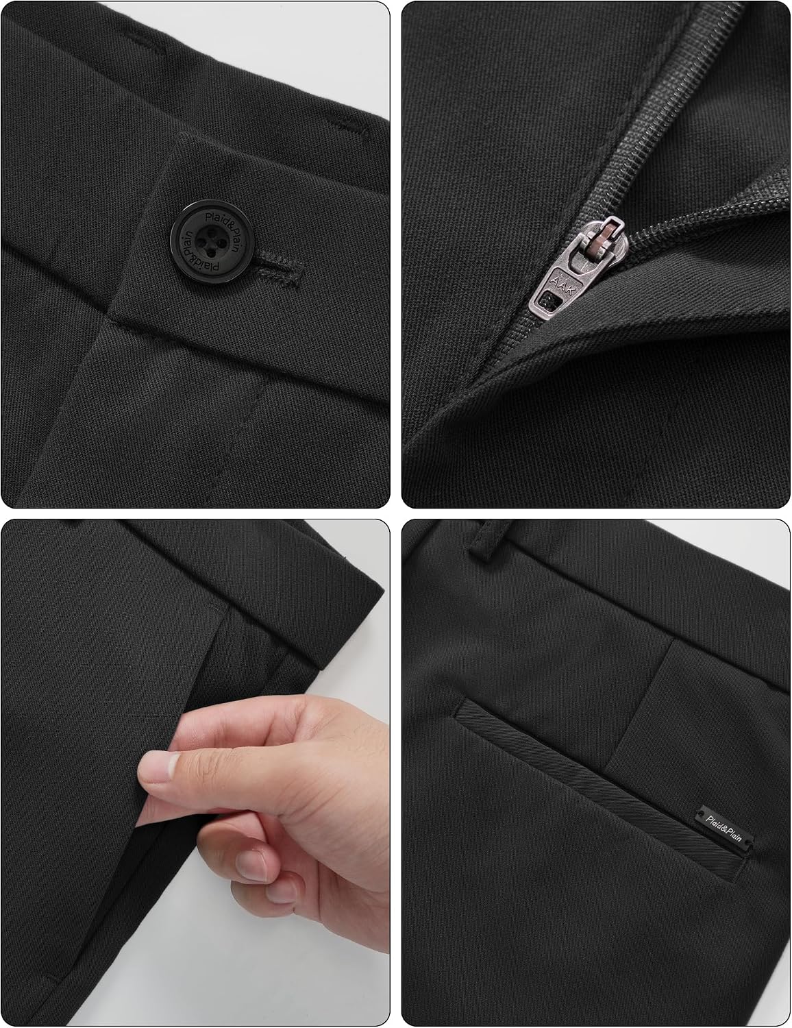 Plaid&Plain Men’s Slim Fit Dress Pants Stretch Dress Pants