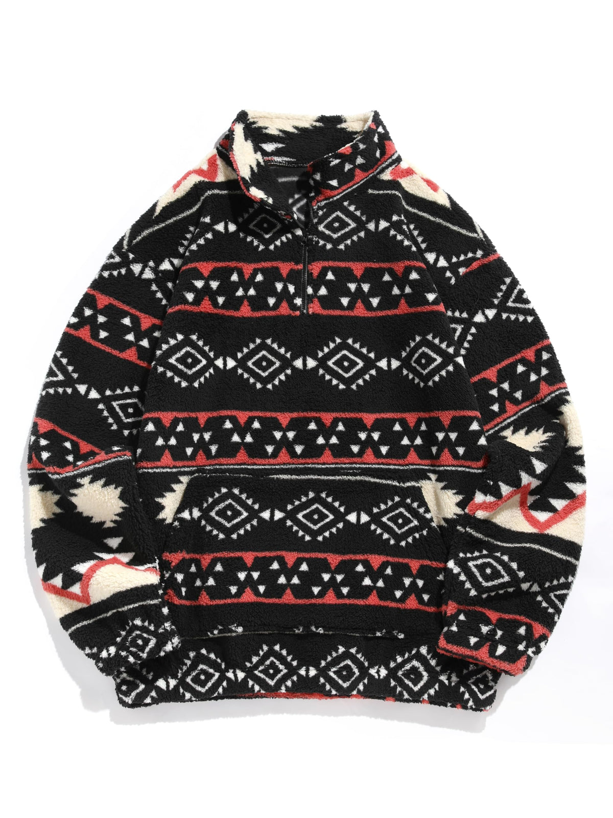ZAFUL Men 1/4 Zipper Ethnic Aztec Fleece Unisex Winter Sweatshirt Tops 2026