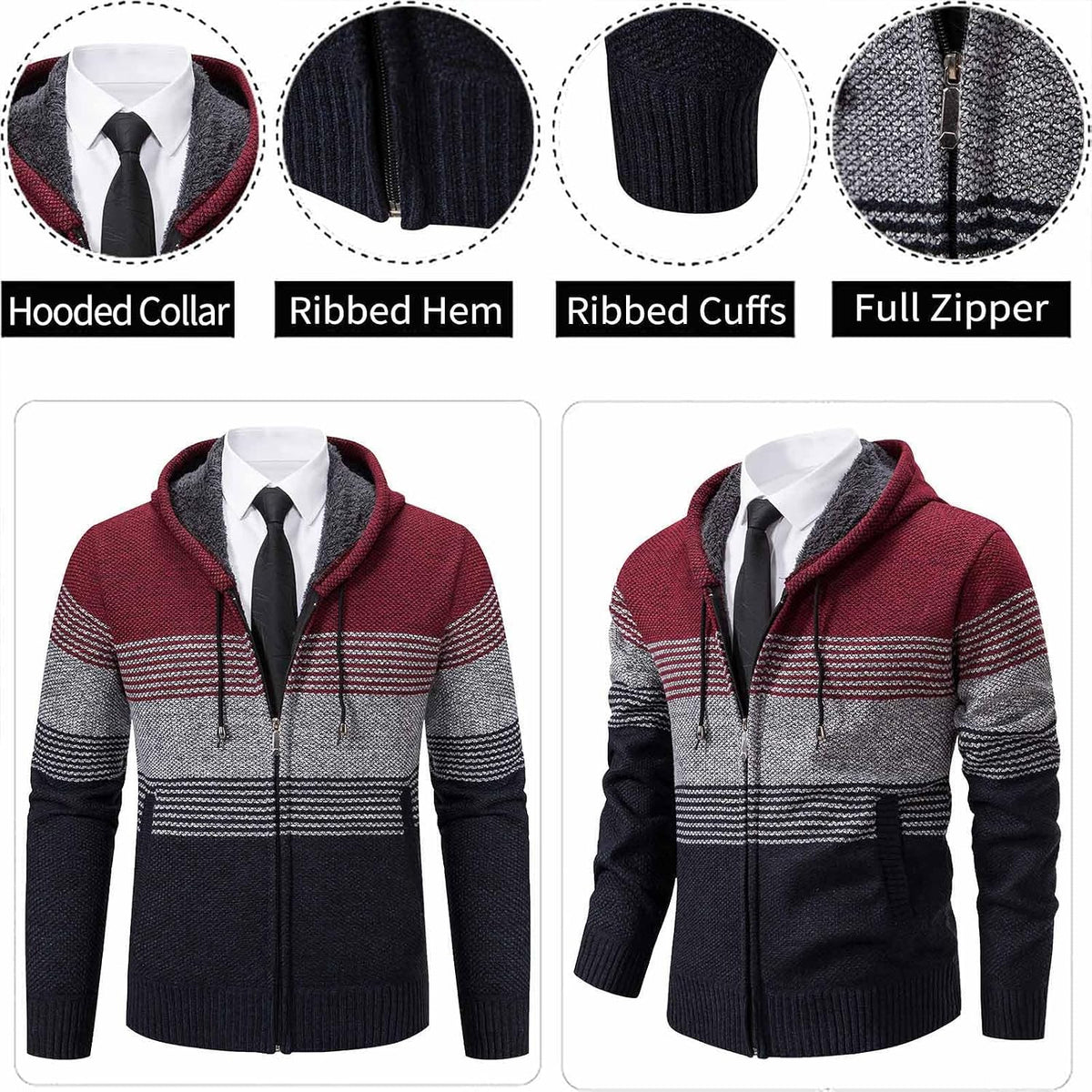 Mens Hoodies Knit Sweater Fleece Cardigan Hooded Men's Sweaters Jacket