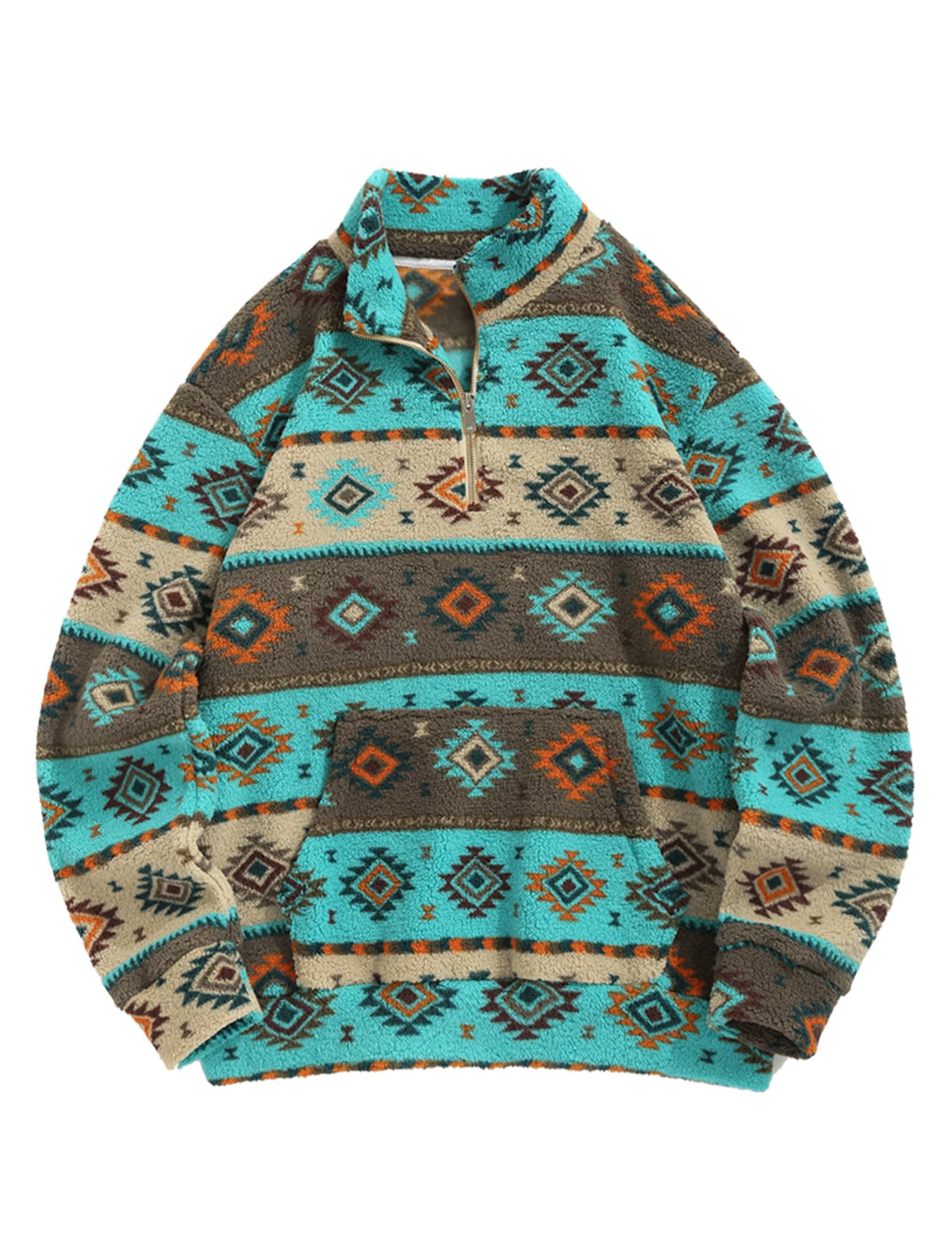 ZAFUL Men 1/4 Zipper Ethnic Aztec Fleece Unisex Winter Sweatshirt Tops 2026
