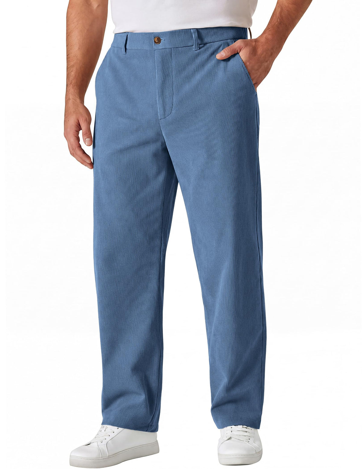 COOFANDY Men's Corduroy Pant Straight Fit Flat Front Casual Dress Slacks