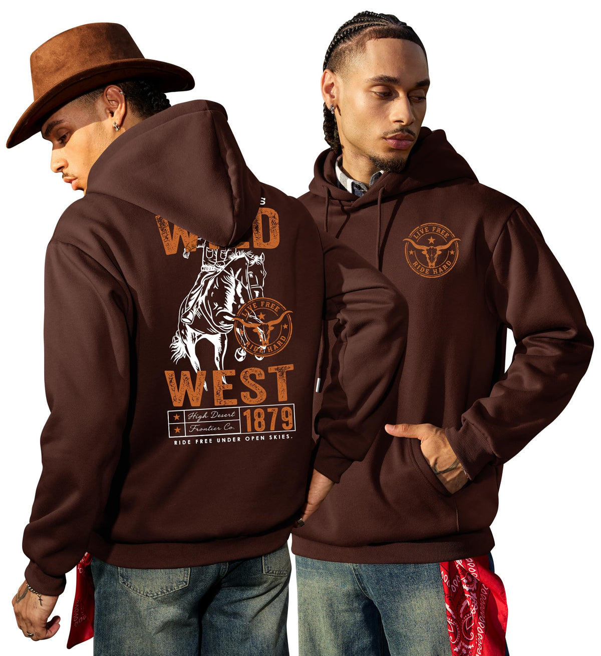 Herberton Mens Western Graphic Hoodie Fleece-Lined Unisex Sweatshirt