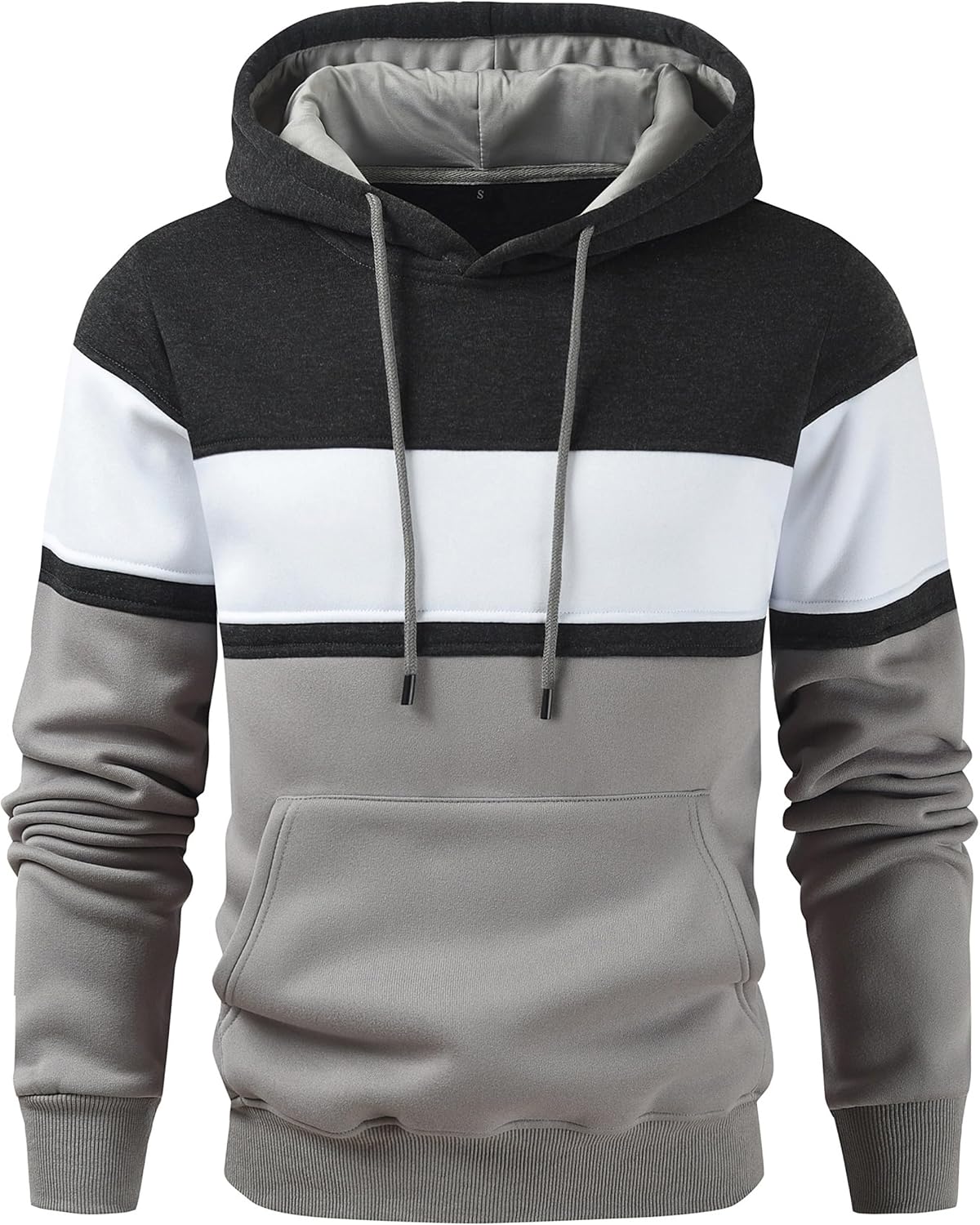 Mens Classic Color Block Hoodie Pullover Casual Fleece Sweatshirt