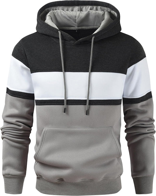 Mens Classic Color Block Hoodie Pullover Casual Fleece Sweatshirt