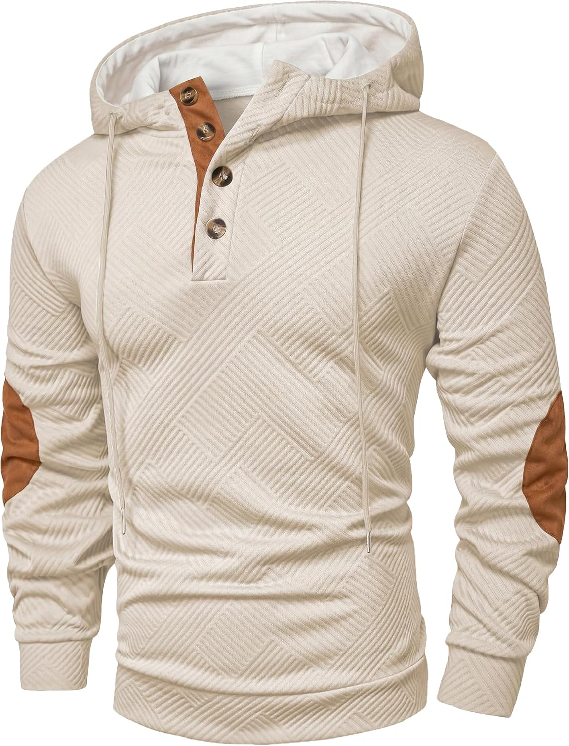JMIERR Men's Cotton Textured Vintage Quarter-Button Casual Henley Hoodie
