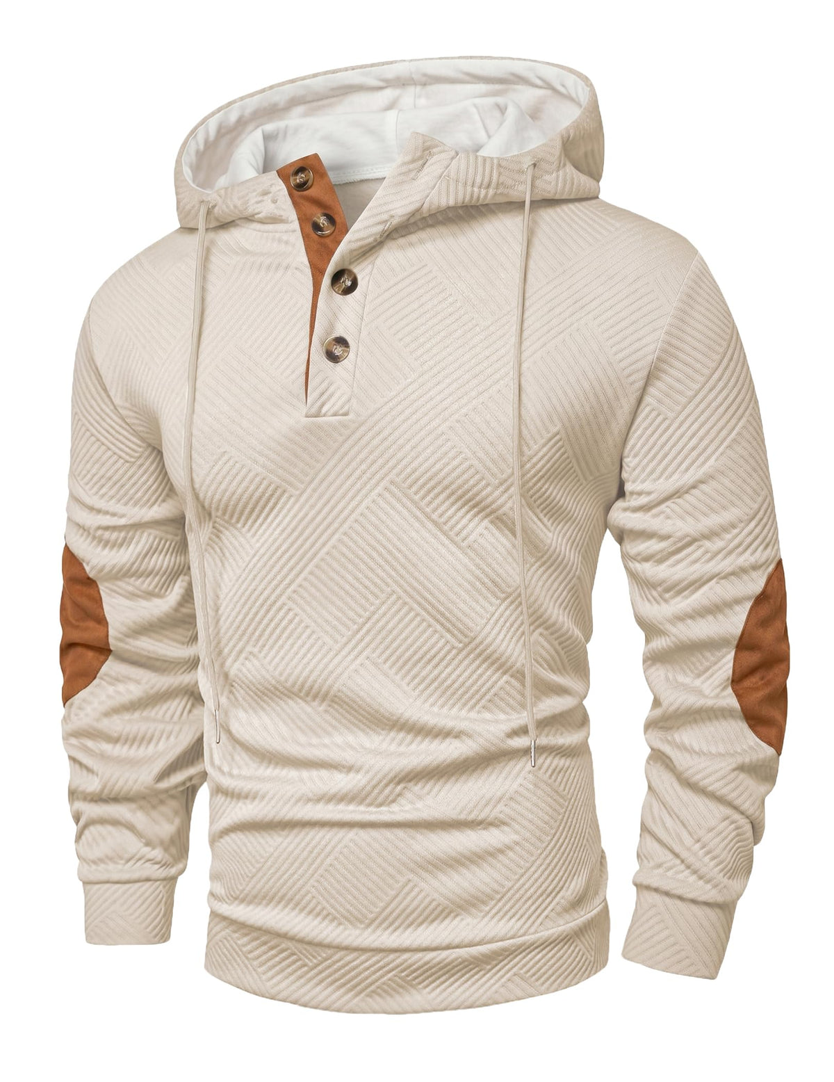 JMIERR Men's Cotton Textured Vintage Quarter-Button Casual Henley Hoodie