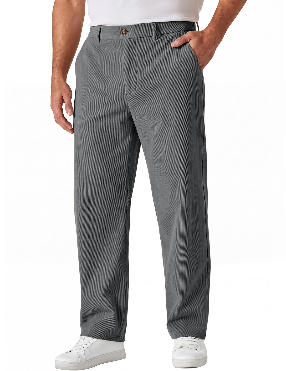 COOFANDY Men's Corduroy Pant Straight Fit Flat Front Casual Dress Slacks