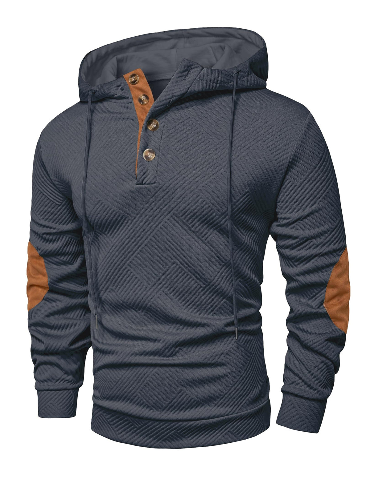 JMIERR Men's Cotton Textured Vintage Quarter-Button Casual Henley Hoodie