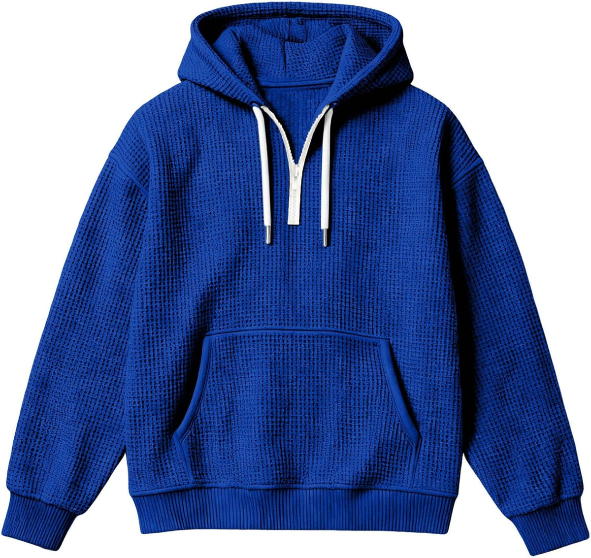 Quarter Zip Pullover Men Waffle Knit Hoodie Casual Long Sleeve Drop Shoulder Sweatshirt Fashion Loose Pullover