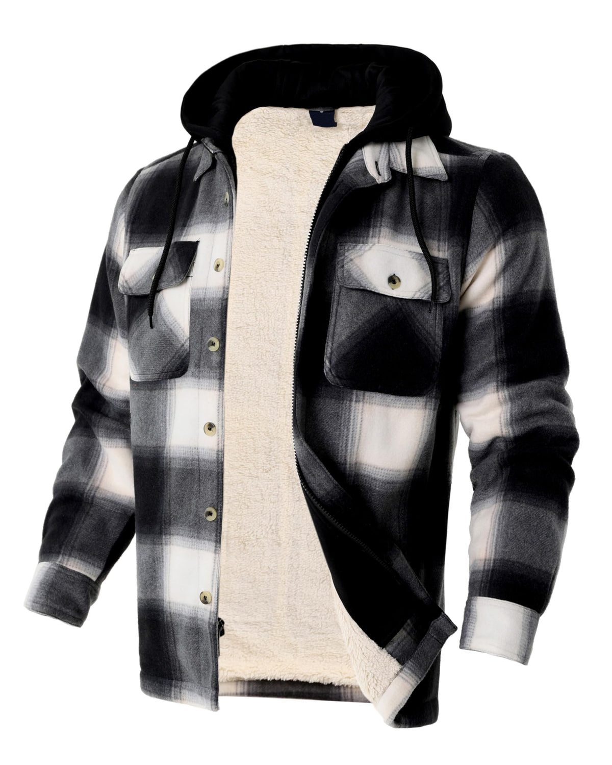 Gary Com Heavy Thick Flannel Plaid Jacket Sherpa Fleece Lined Hoodies for Men Zip Up Winter Warm Coat Zipper Sweatshirt