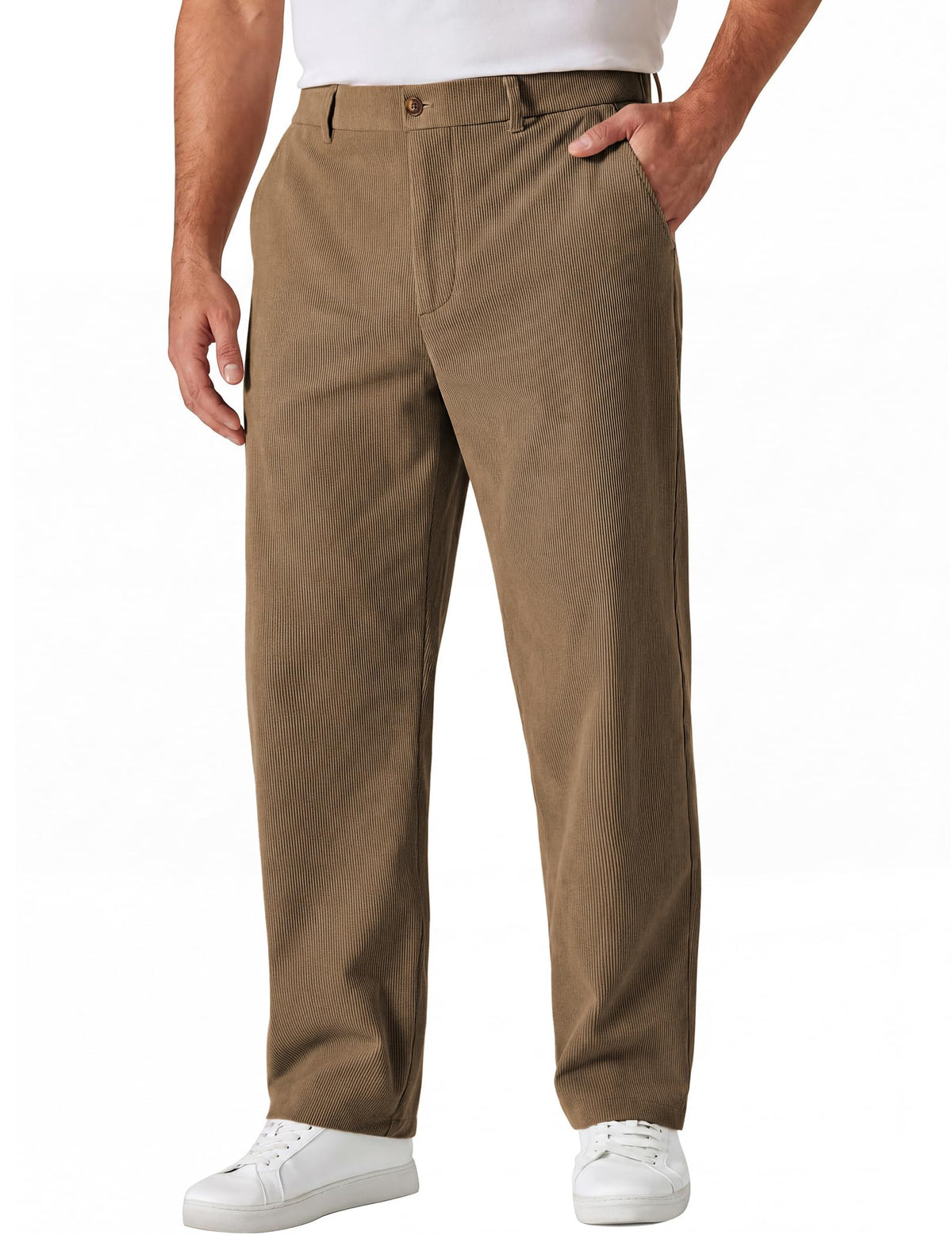 COOFANDY Men's Corduroy Pant Straight Fit Flat Front Casual Dress Slacks
