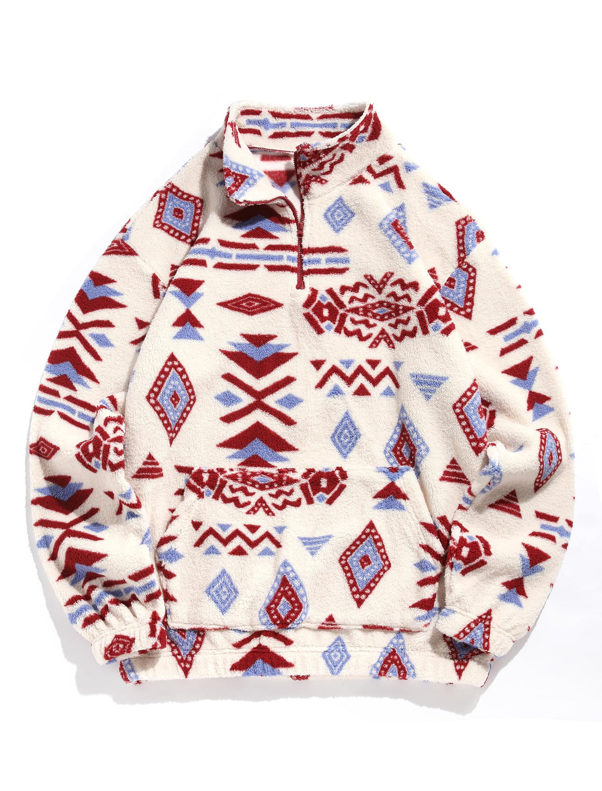 ZAFUL Men 1/4 Zipper Ethnic Aztec Fleece Unisex Winter Sweatshirt Tops 2026
