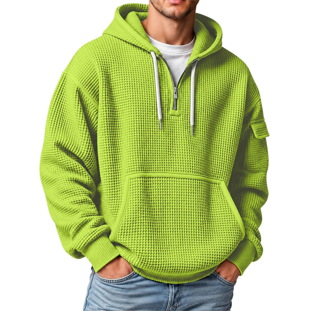 XS-5XL Men's Quarter Zip Hoodies Waffle Knit Pullover Long Sleeve Casual Sweatshirt Loose Fit Tops with Pockets