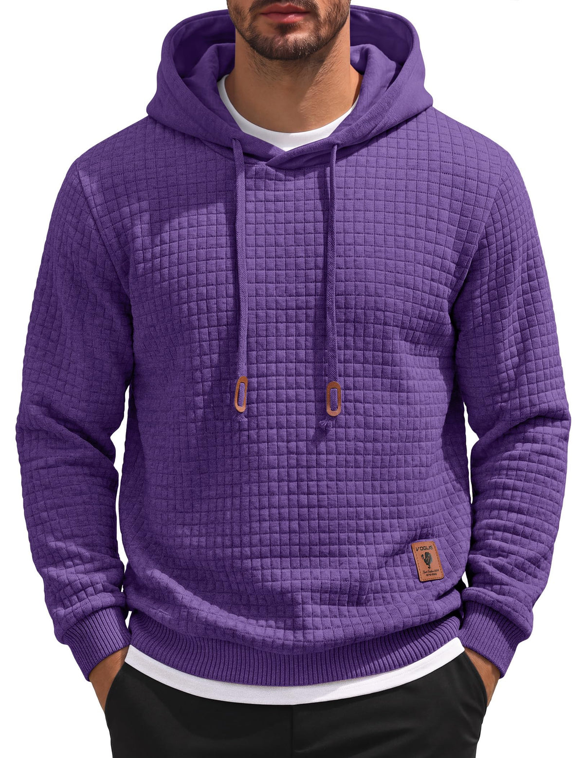 COOFANDY Mens Hooded Sweatshirt Casual Long Sleeve Drawstring Waffle Knit Pullover Hoodies
