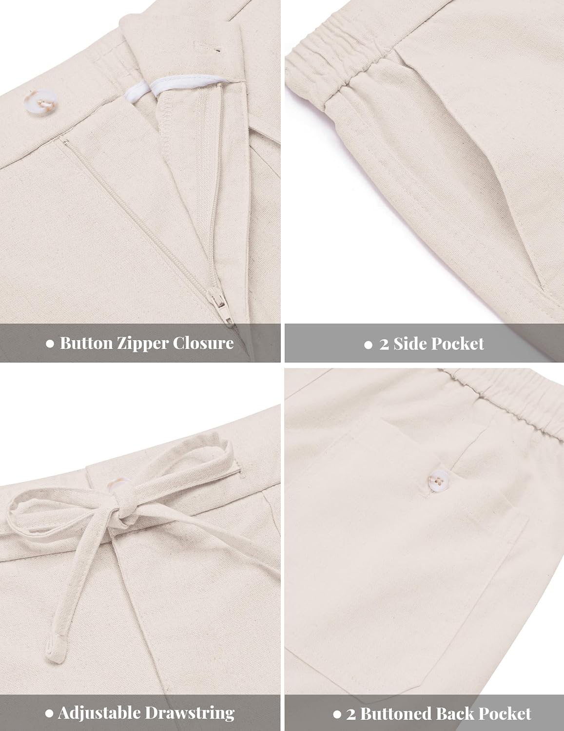 COOFANDY Mens Casual Cotton Linen Pants Lightweight Beach Dress Pant