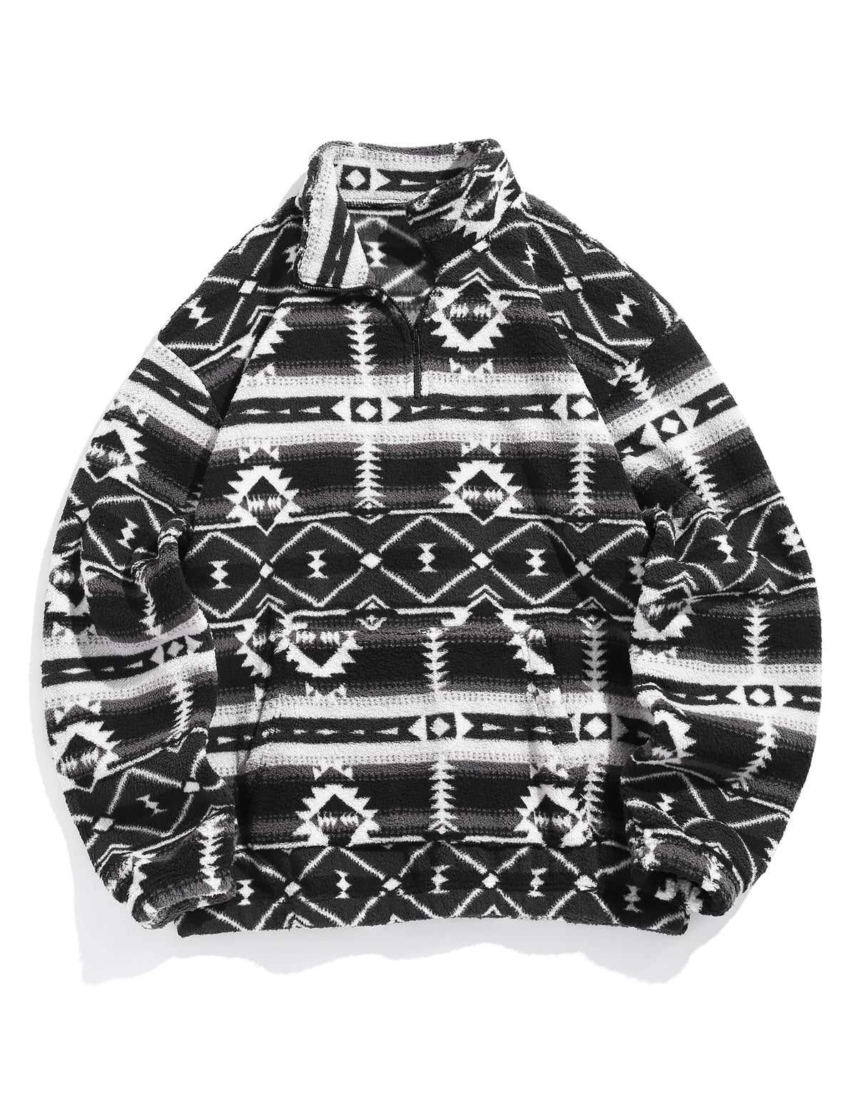 ZAFUL Men 1/4 Zipper Ethnic Aztec Fleece Unisex Winter Sweatshirt Tops 2026