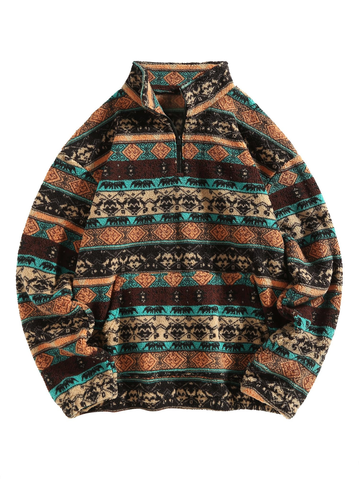 ZAFUL Men 1/4 Zipper Ethnic Aztec Fleece Unisex Winter Sweatshirt Tops 2026