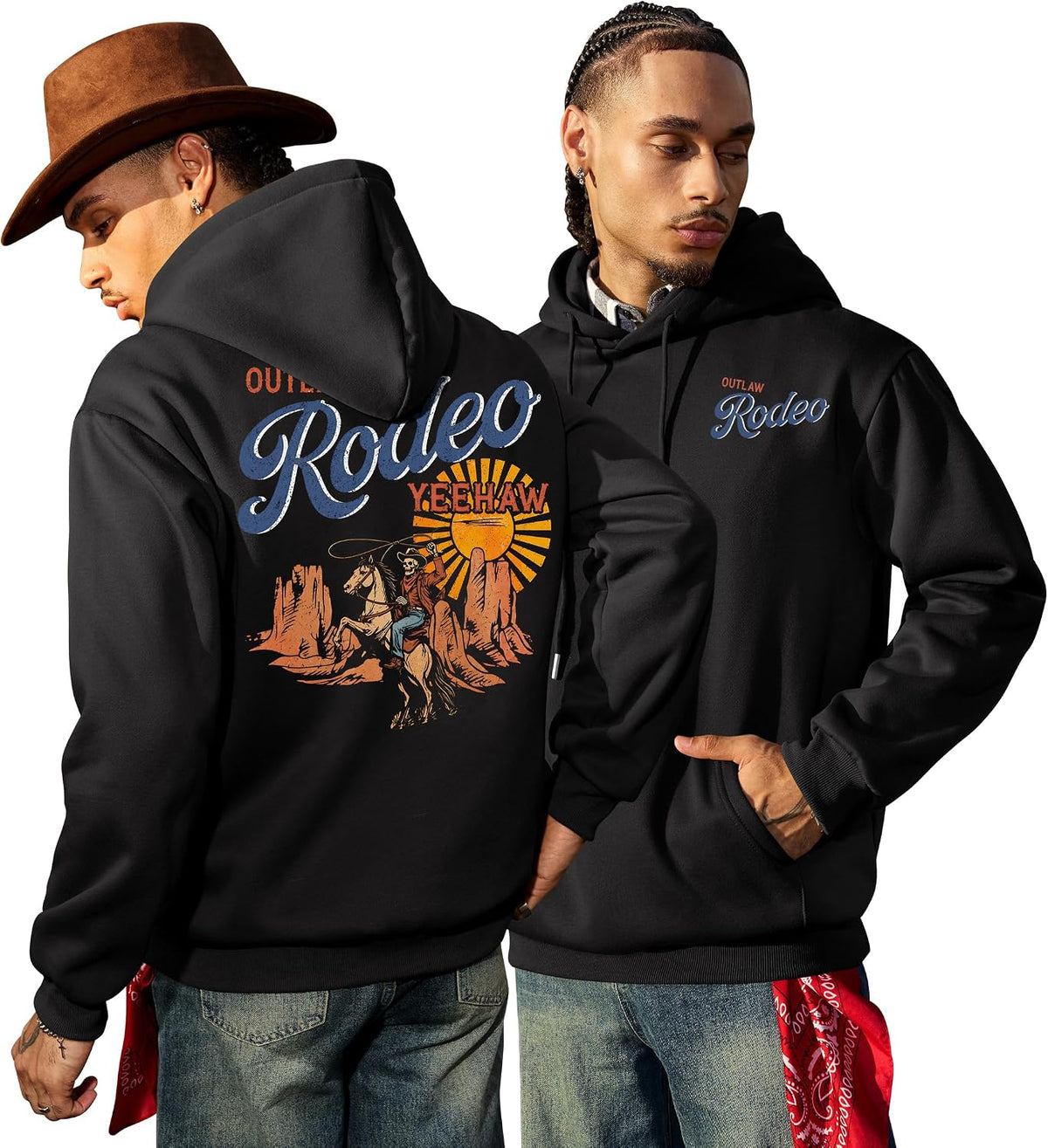 Herberton Mens Western Graphic Hoodie Fleece-Lined Unisex Sweatshirt