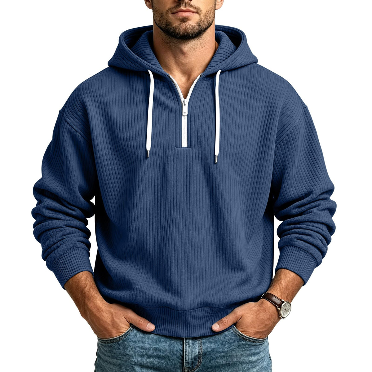 Corduroy Hoodies for Men Quarter Zip Pullover Sweatshirt