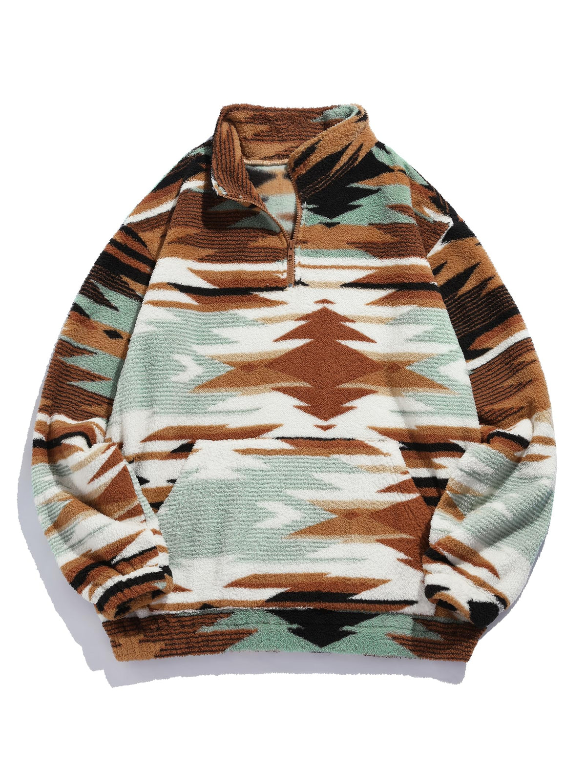 ZAFUL Men 1/4 Zipper Ethnic Aztec Fleece Unisex Winter Sweatshirt Tops 2026